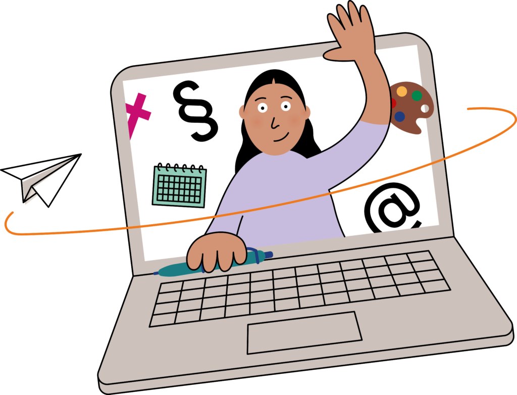 Illustration einer Person in einem Online-Kurs